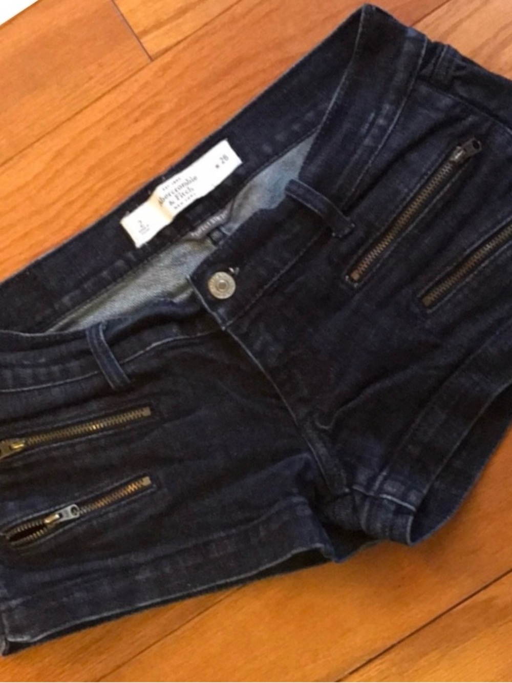 Abercrombie & Fitch Dark Wash Denim Shorts with Zip Pockets